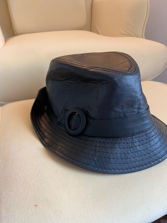 Other - Black Leather Bucket Hat with Side Buckle